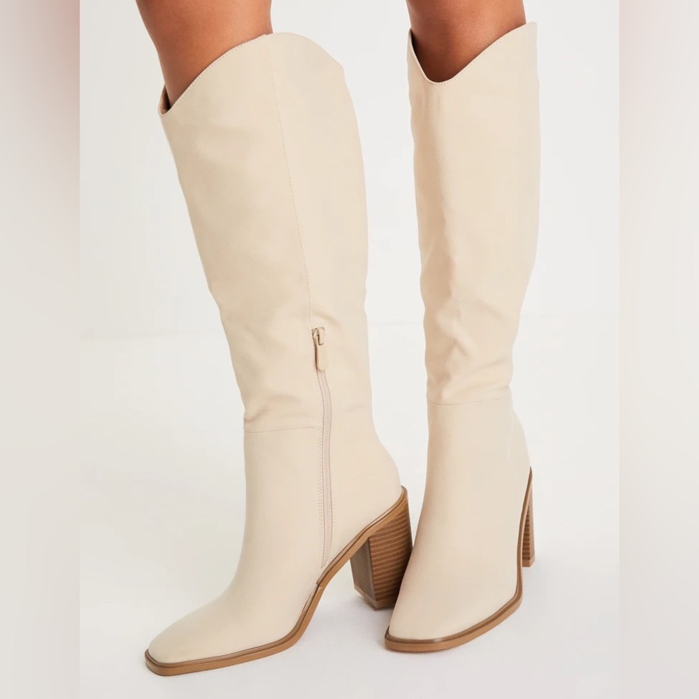 Lulus Beckyy Bone Suede Square Toe Knee-High Boots size 8